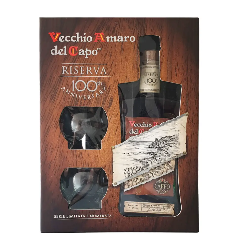 CONFEZIONE AMARO DEL CAPO RISERVA CENTENARIO 70CL + 2 BICCHIERI
